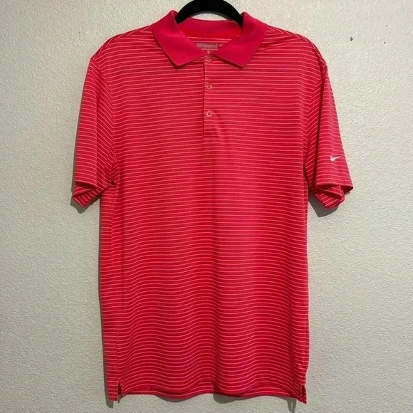 Nike Golf Polo Shirt Mens Large Red Stripe Tour Performance Dri-Fit - Picture 1 of 5